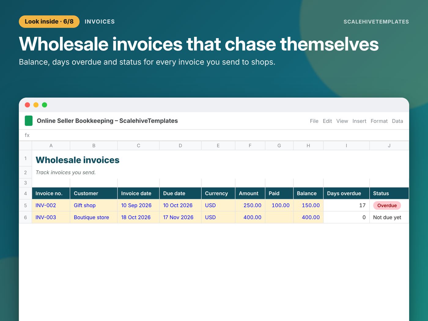 Online Seller Bookkeeping: Invoices tab
